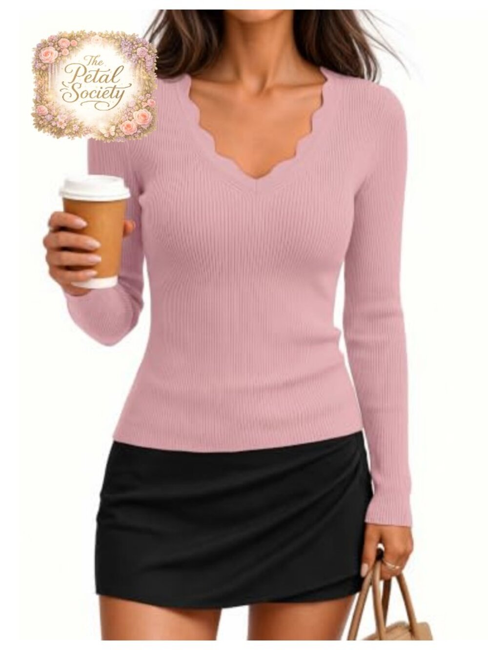ZESICA Women's V-Neck Ribbed Knit Long Sleeve Pullover Sweater